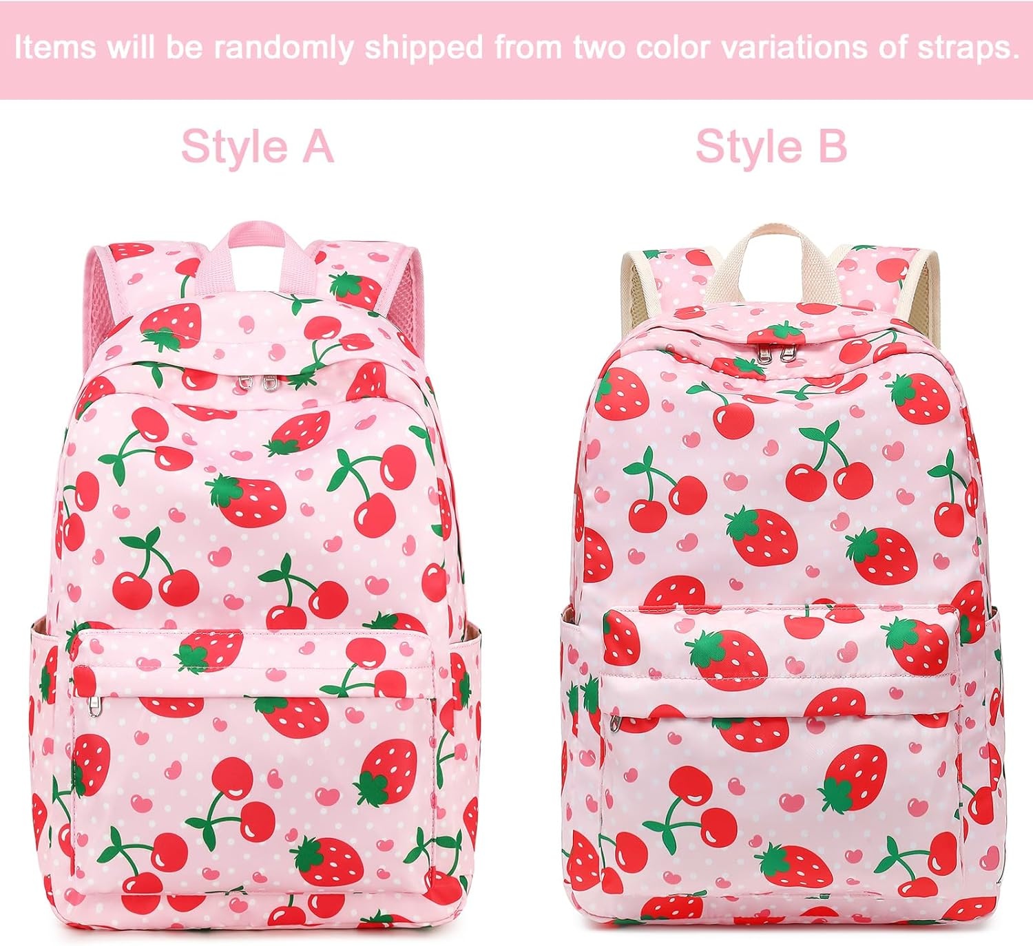 image:imageBTOOP Kids Backpack for Preschool Girls Strawberry Cherry Kindergarten Bookbag 15 inch Toddler Travel School Bag Fits Age 38Strawberry Cherrypink