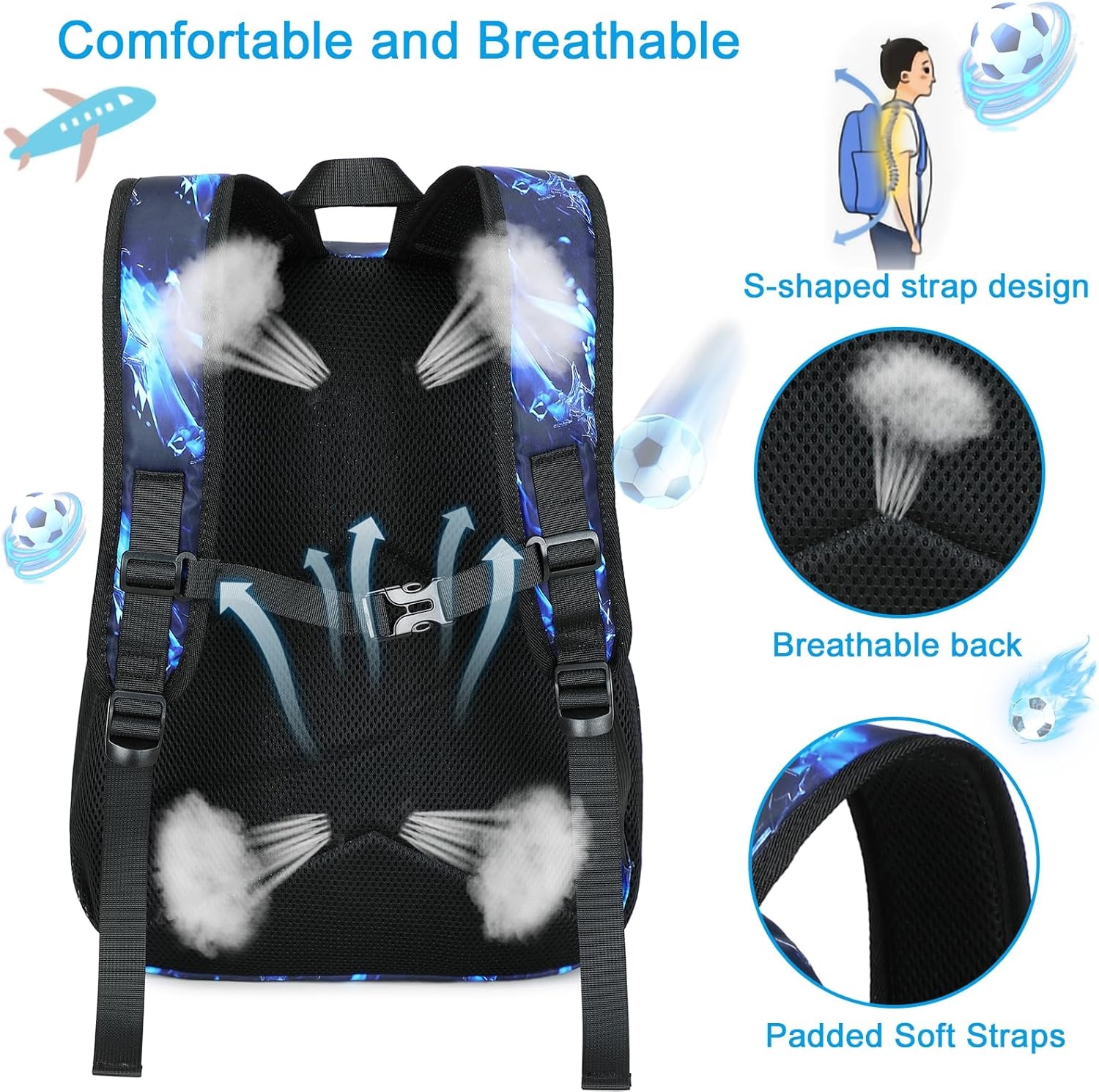 image:imageBTOOP Toddler Backpack Boys Cute Kids School Backpack Preschool Kindergarten Bookbags Nursery Daycare Toddler BagsBlue Flame Football