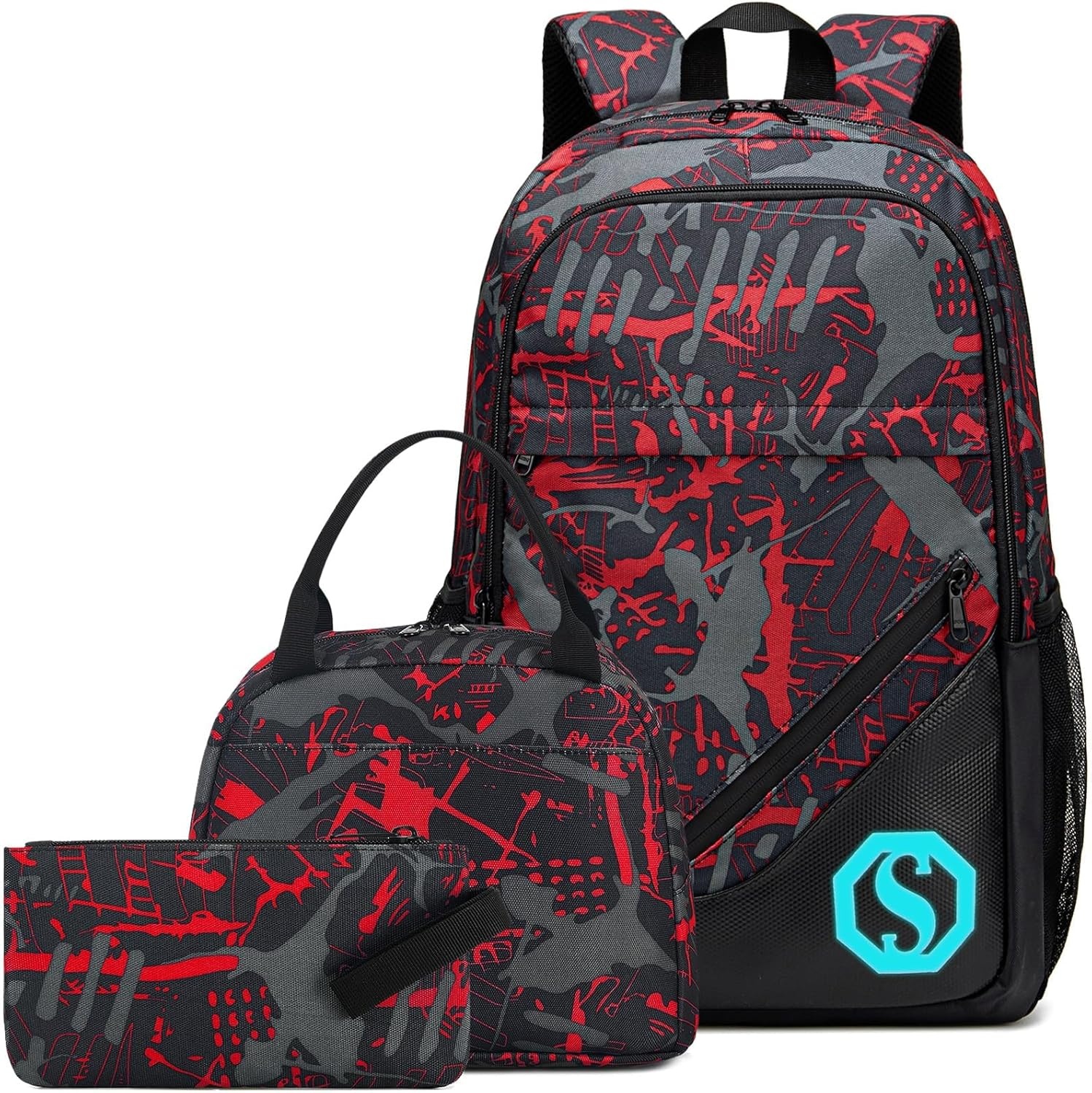 image:imageSchool Backpacks for Boys Girls Bookbag Teens Backpack Set Tote Shoulder Bag and Pencil Case Red One Size Rucksack Backpacks