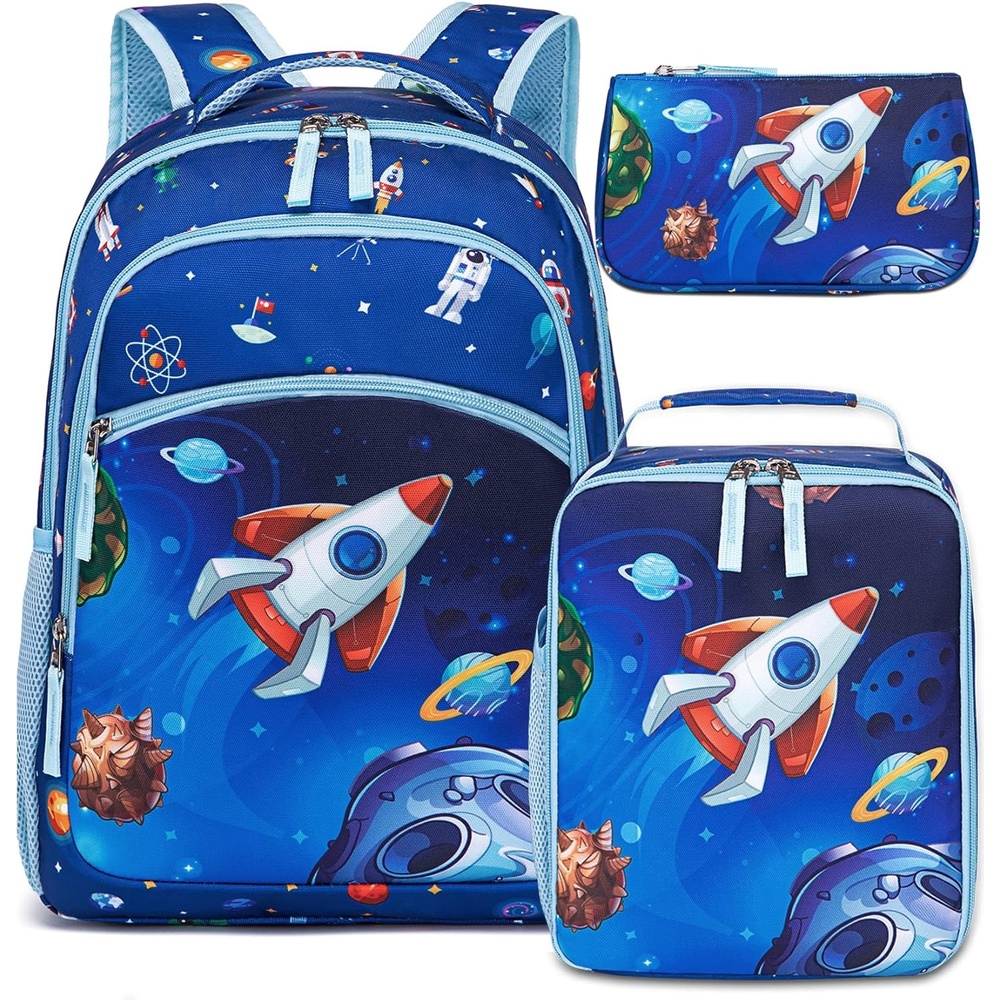 image:imageBTOOP Kids Backpack for Boys Girls Space Preschool Bookbag with Lunch Box Pencil Case Set Toddler Backpacks Kindergarten School Bags RocketBlue