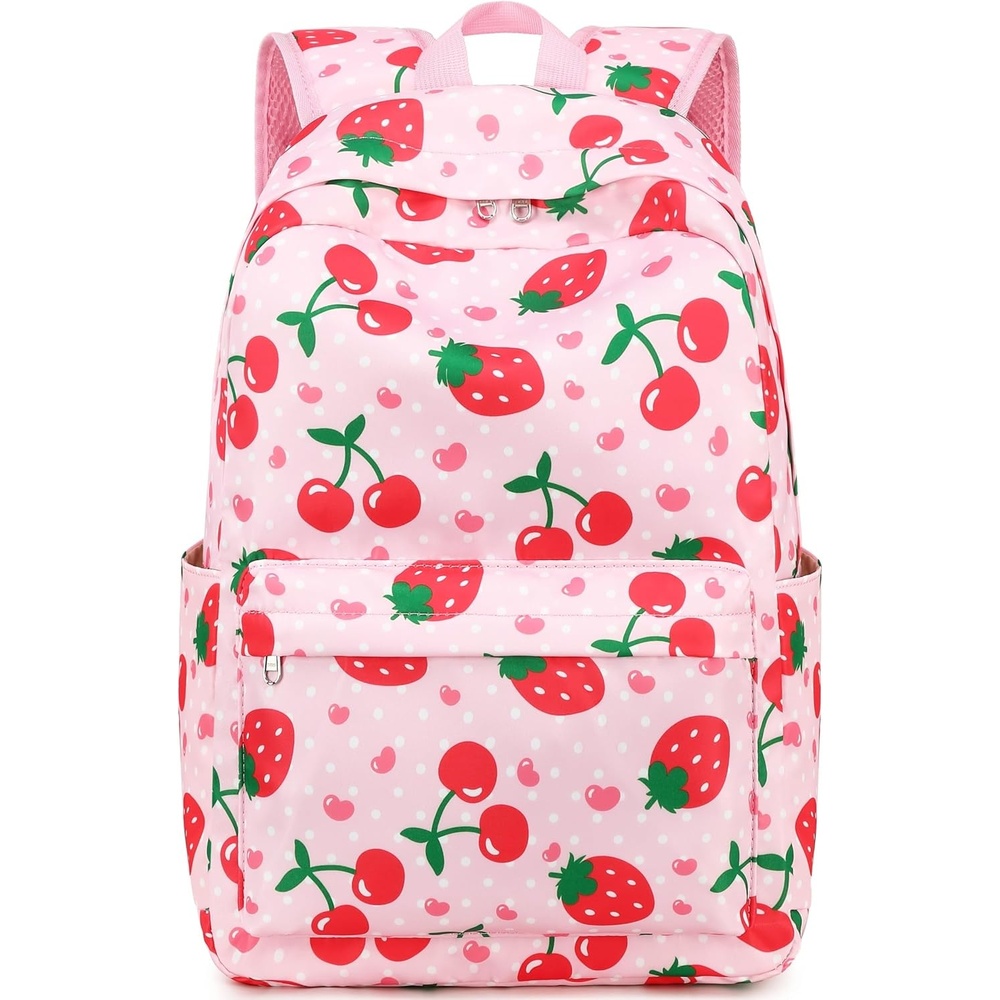image:imageBTOOP Kids Backpack for Preschool Girls Strawberry Cherry Kindergarten Bookbag 15 inch Toddler Travel School Bag Fits Age 38Strawberry Cherrypink