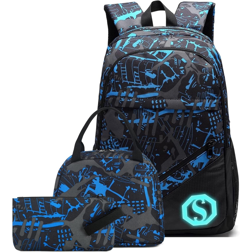image:imageSchool Backpacks for Boys Girls Bookbag Teens Backpack Set Tote Shoulder Bag and Pencil Case Blue One Size Rucksack Backpacks
