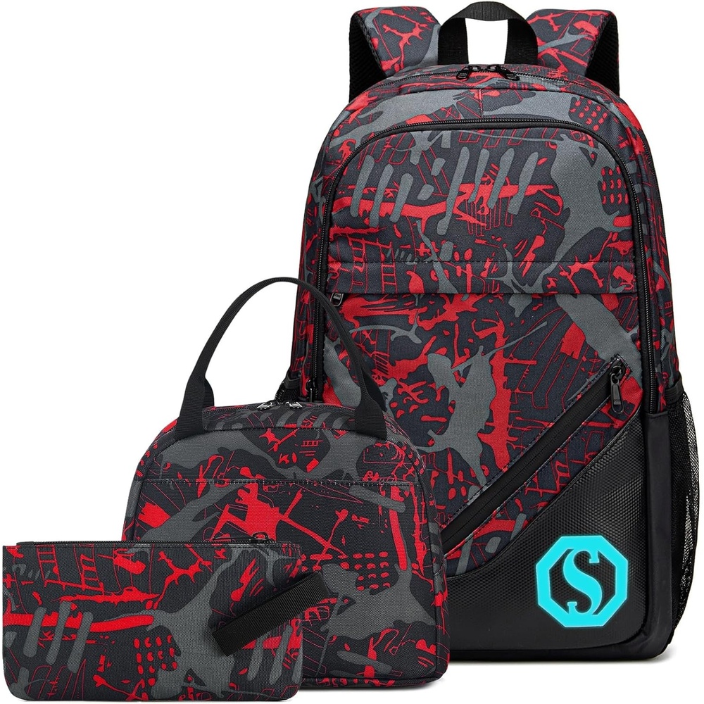 image:imageSchool Backpacks for Boys Girls Bookbag Teens Backpack Set Tote Shoulder Bag and Pencil Case Red One Size Rucksack Backpacks