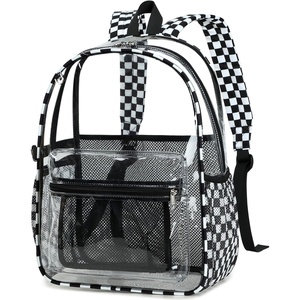 image:imageBTOOP Clear Mini Backpack for Stadium Events 12x12x6 Small Transparent Backpacks Plastic See Through Clear Bag for Concerts Work Festival Security Travel PinkLblack White  Plaid