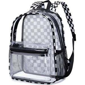 image:imageBTOOP Clear Mini Backpack for Stadium Events 12x12x6 Small Transparent Backpacks Plastic See Through Clear Bag for Concerts Work Festival Security Travel PinkBlack White  Plaid