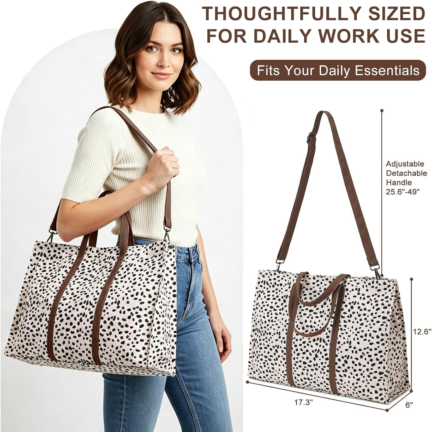 image:imageLaptop Tote Bag for Women Work 156 inch Canvas Shoulder Bags Computer Messenger Purse Teacher Handbag Office BriefcaseAleopard Apricot
