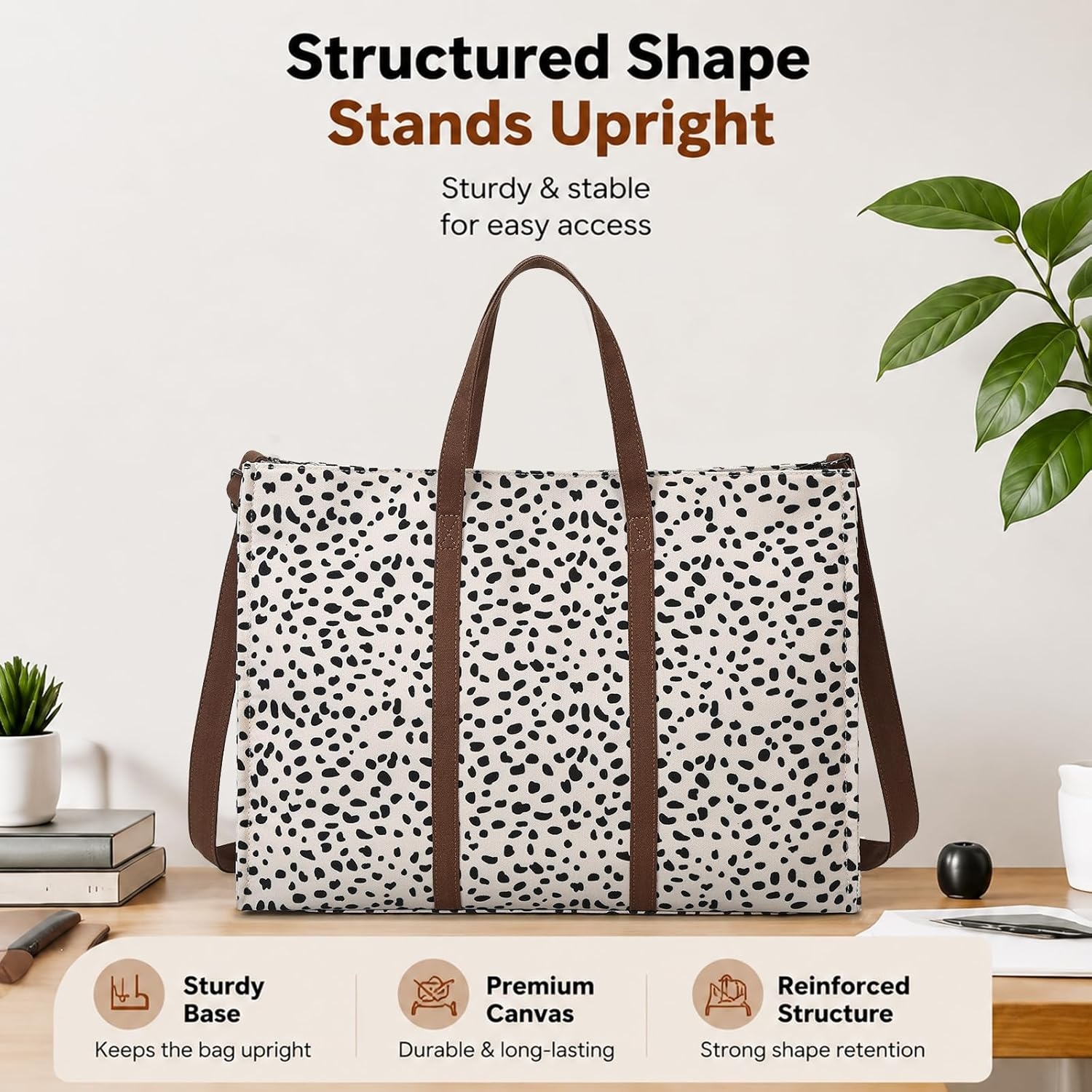 image:imageLaptop Tote Bag for Women Work 156 inch Canvas Shoulder Bags Computer Messenger Purse Teacher Handbag Office BriefcaseAleopard Apricot