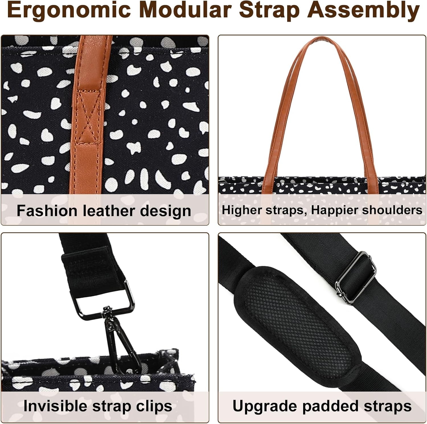 image:imageLaptop Tote Bag for Women Work 156 inch Canvas Shoulder Bags Computer Messenger Purse Teacher Handbag Office BriefcaseAleopard Black
