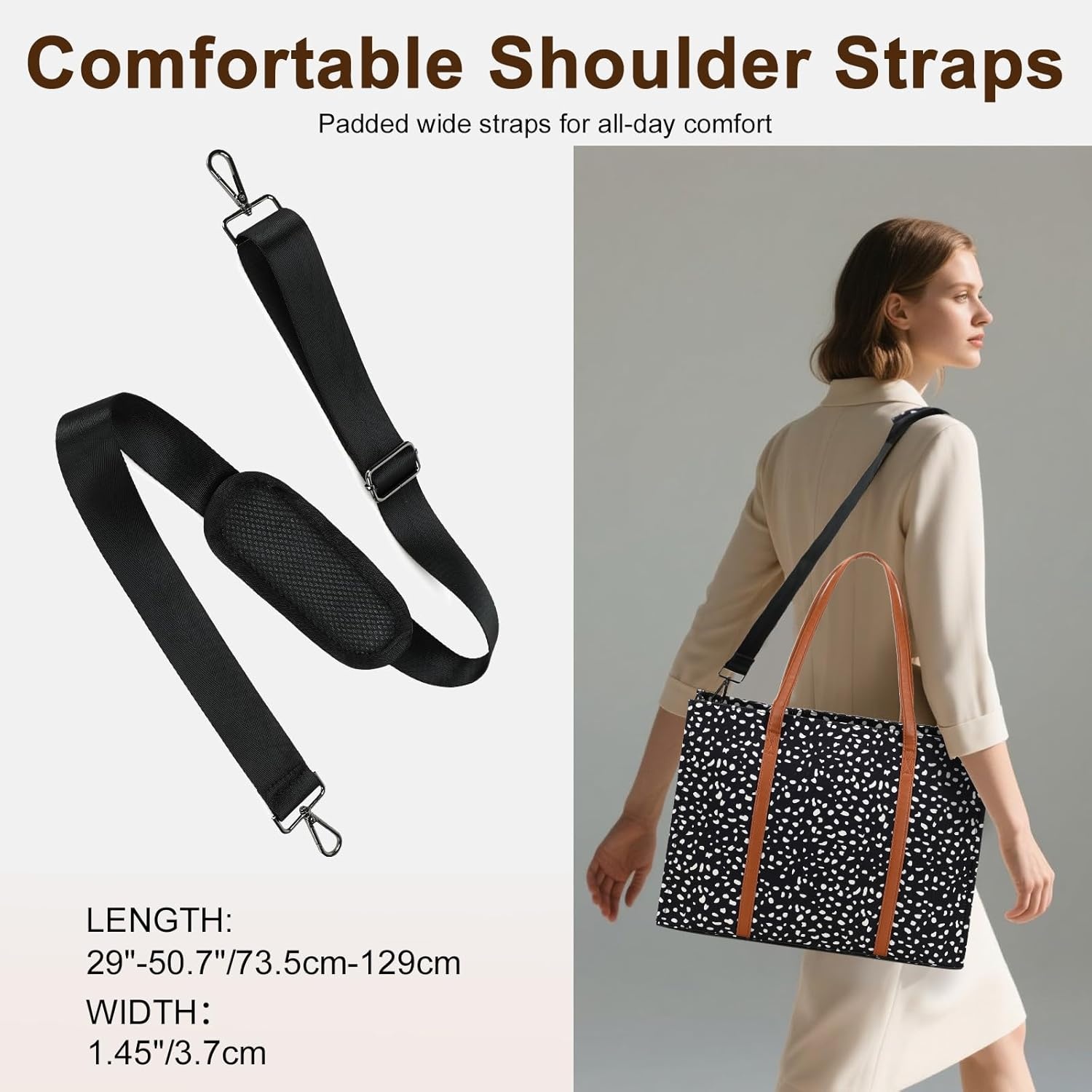 image:imageLaptop Tote Bag for Women Work 156 inch Canvas Shoulder Bags Computer Messenger Purse Teacher Handbag Office BriefcaseAleopard Black