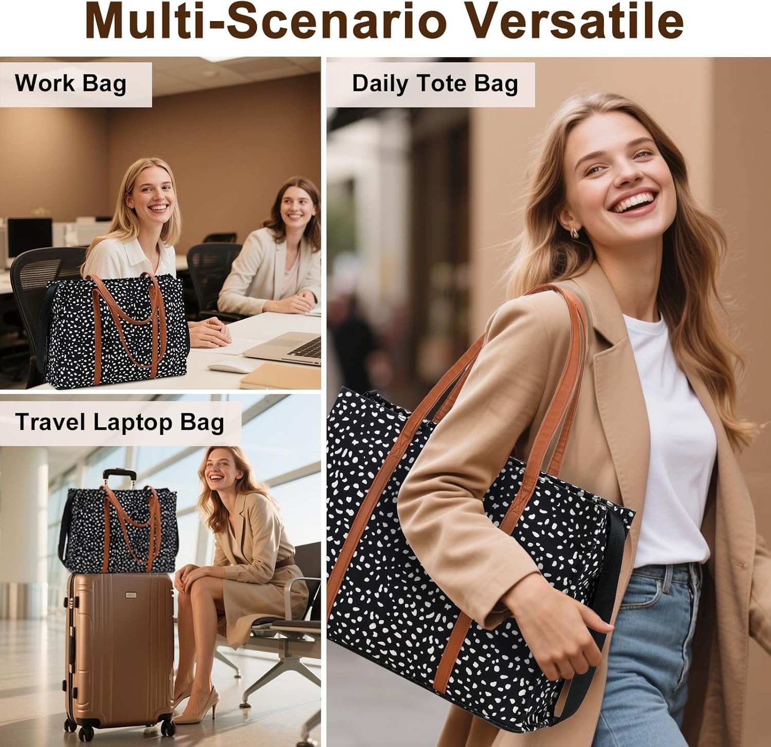 image:imageLaptop Tote Bag for Women Work 156 inch Canvas Shoulder Bags Computer Messenger Purse Teacher Handbag Office BriefcaseAleopard Black