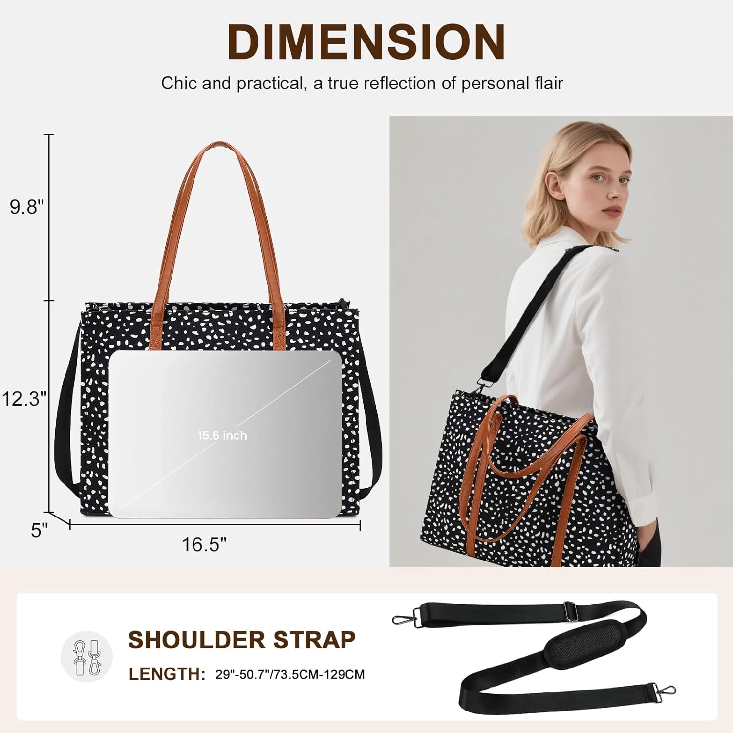 image:imageLaptop Tote Bag for Women Work 156 inch Canvas Shoulder Bags Computer Messenger Purse Teacher Handbag Office BriefcaseAleopard Black