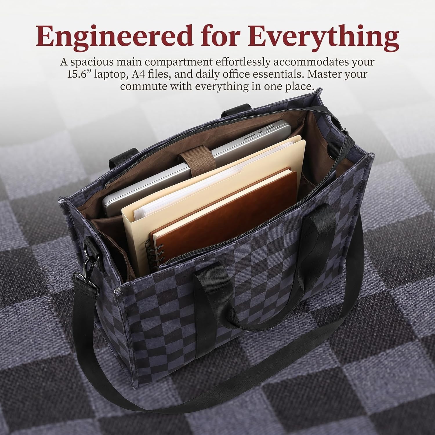 image:imageLaptop Tote Bag for Women Work 156 inch Canvas Shoulder Bags Computer Messenger Purse Teacher Handbag Office BriefcaseBlackgrey Checked