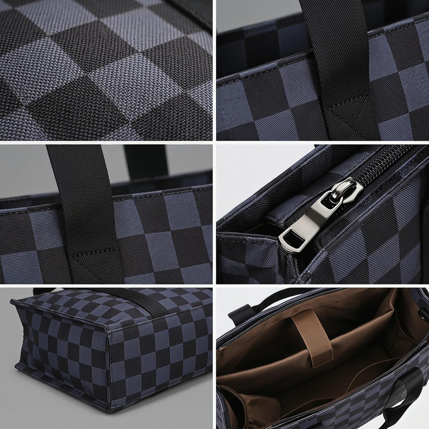 image:imageLaptop Tote Bag for Women Work 156 inch Canvas Shoulder Bags Computer Messenger Purse Teacher Handbag Office BriefcaseBlackgrey Checked