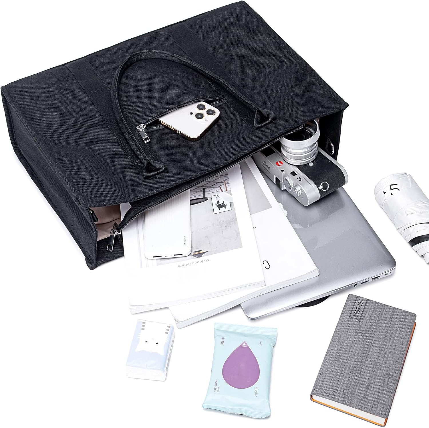 image:imageLaptop Tote Bag for Women Work 156 inch Canvas Shoulder Bags Computer Messenger Purse Teacher Handbag Office BriefcaseBlackleopard Print