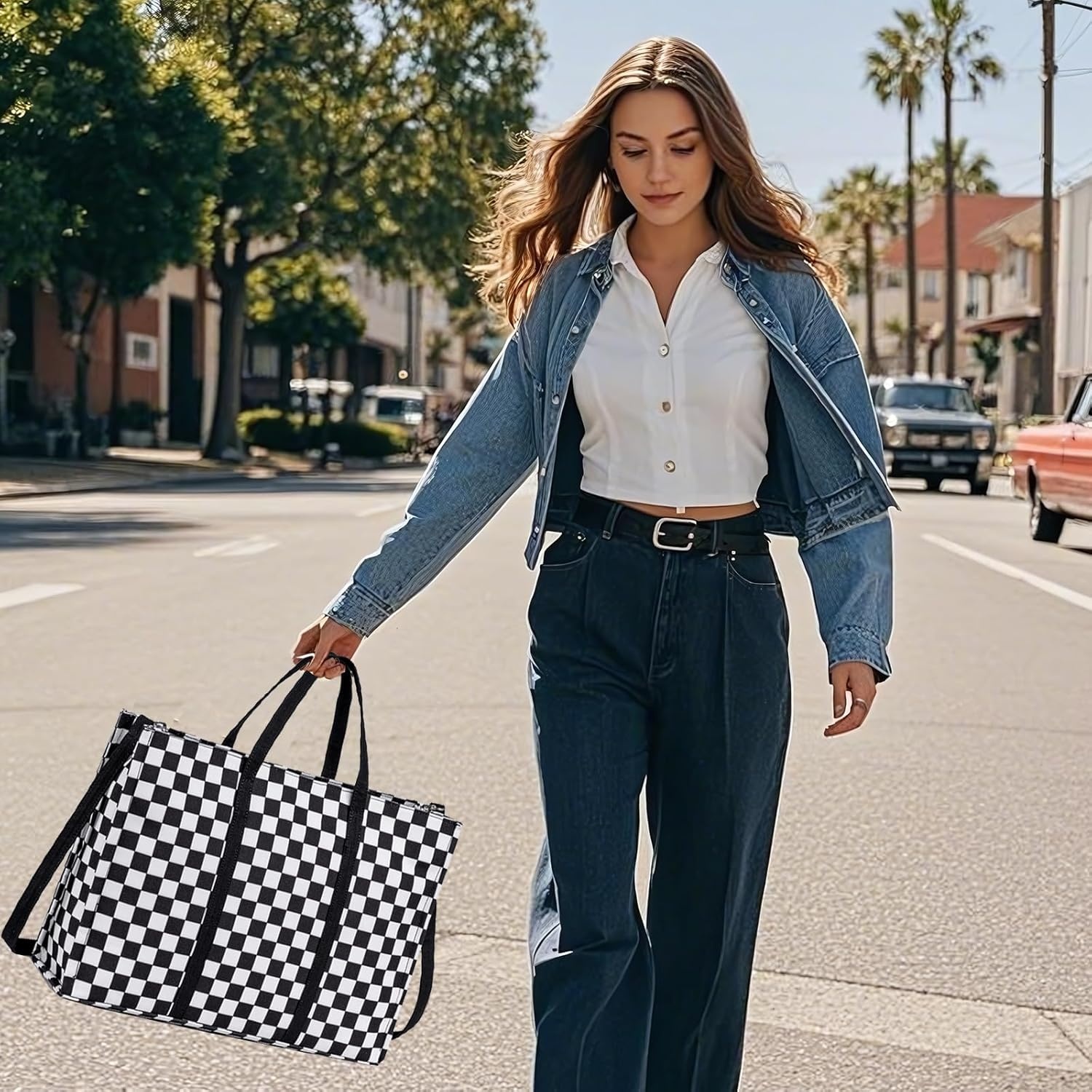 image:imageLaptop Tote Bag for Women Work 156 inch Canvas Shoulder Bags Computer Messenger Purse Teacher Handbag Office BriefcaseBlackwhite Checkered