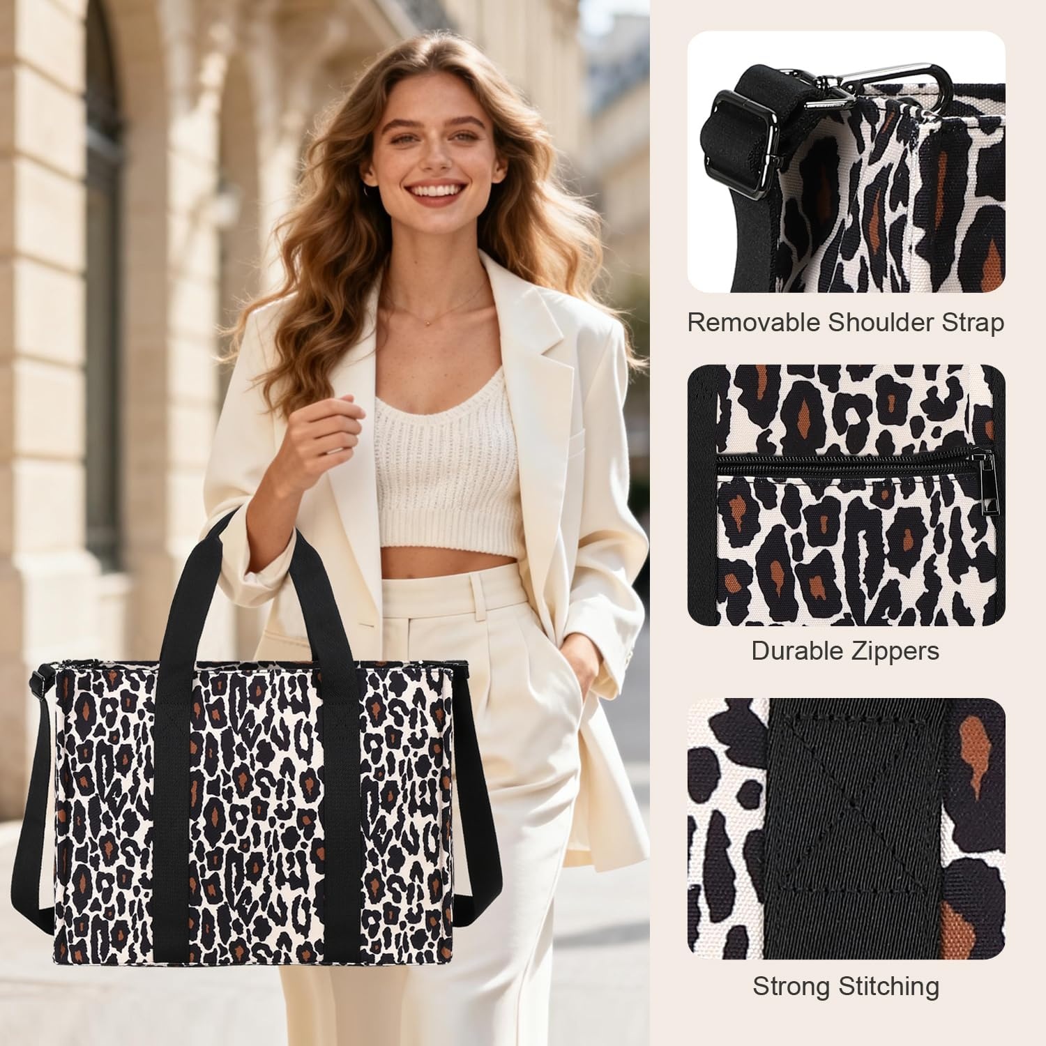 image:imageLaptop Tote Bag for Women Work 156 inch Canvas Shoulder Bags Computer Messenger Purse Teacher Handbag Office BriefcaseLeopardblack