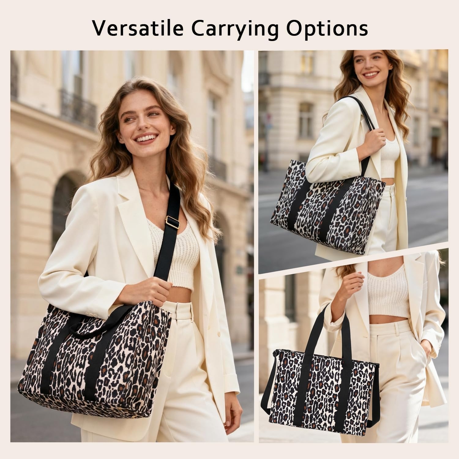 image:imageLaptop Tote Bag for Women Work 156 inch Canvas Shoulder Bags Computer Messenger Purse Teacher Handbag Office BriefcaseLeopardblack