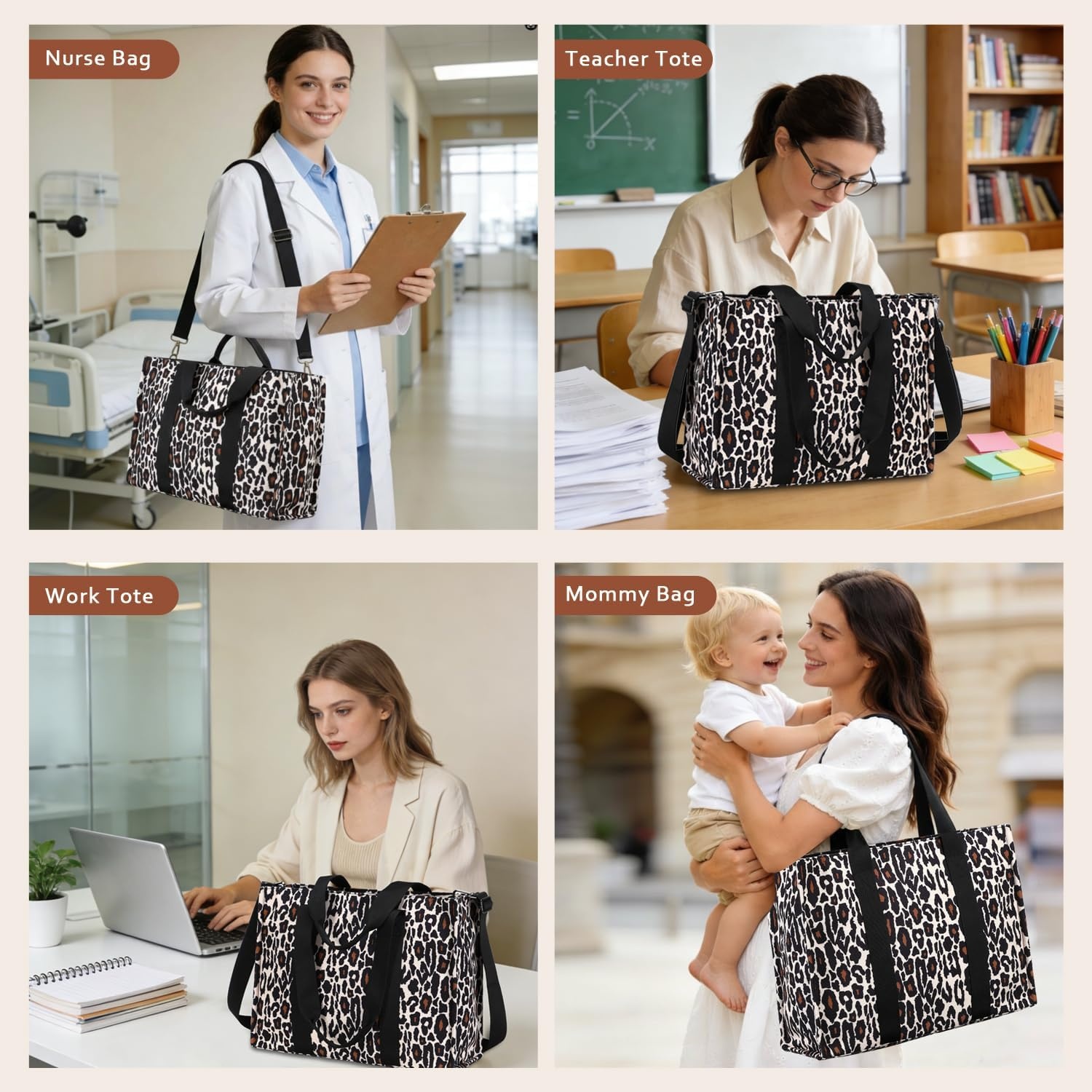 image:imageLaptop Tote Bag for Women Work 156 inch Canvas Shoulder Bags Computer Messenger Purse Teacher Handbag Office BriefcaseLeopardblack
