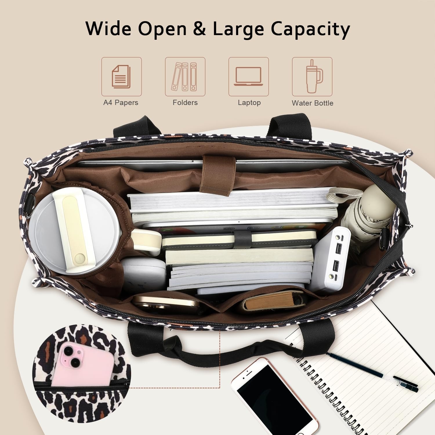 image:imageLaptop Tote Bag for Women Work 156 inch Canvas Shoulder Bags Computer Messenger Purse Teacher Handbag Office BriefcaseLeopardblack