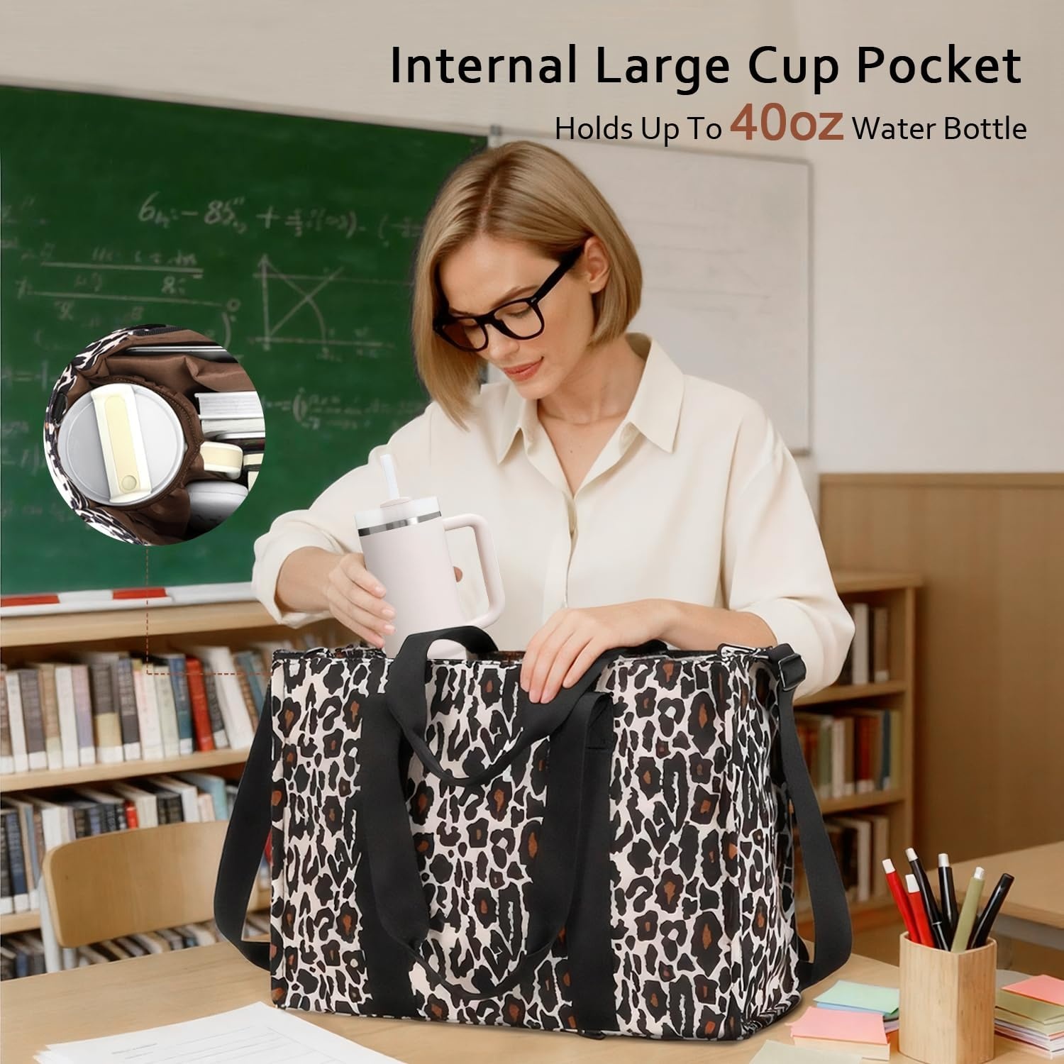 image:imageLaptop Tote Bag for Women Work 156 inch Canvas Shoulder Bags Computer Messenger Purse Teacher Handbag Office BriefcaseLeopardblack