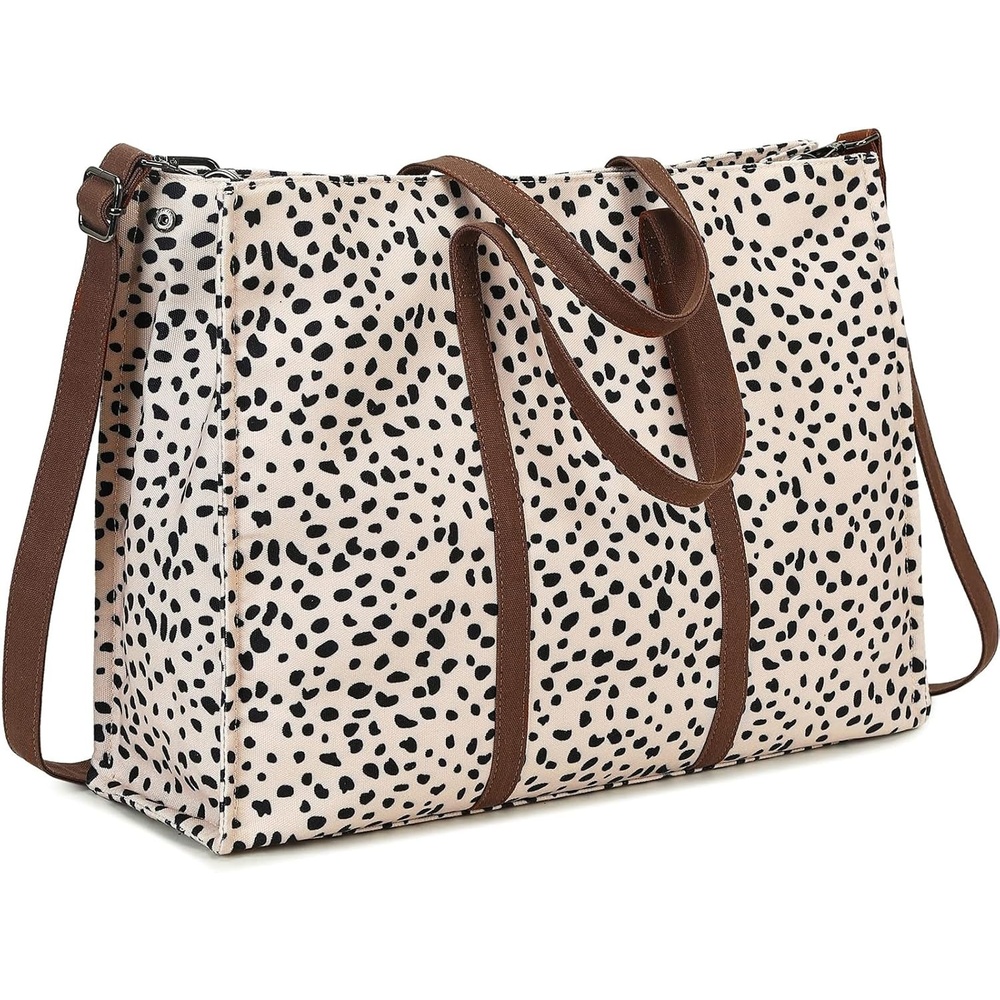 image:imageLaptop Tote Bag for Women Work 156 inch Canvas Shoulder Bags Computer Messenger Purse Teacher Handbag Office BriefcaseAleopard Apricot