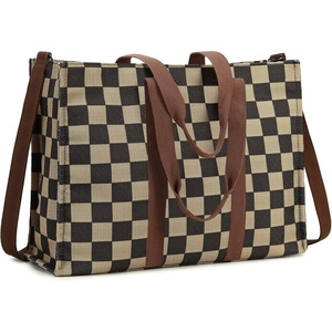 image:imageLaptop Tote Bag for Women Work 156 inch Canvas Shoulder Bags Computer Messenger Purse Teacher Handbag Office BriefcaseAkhakiblack