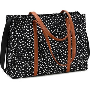 image:imageLaptop Tote Bag for Women Work 156 inch Canvas Shoulder Bags Computer Messenger Purse Teacher Handbag Office BriefcaseAleopard  Black