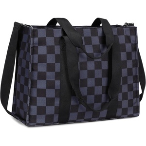 image:imageLaptop Tote Bag for Women Work 156 inch Canvas Shoulder Bags Computer Messenger Purse Teacher Handbag Office BriefcaseBlackgrey Checked