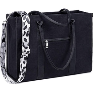 image:imageLaptop Tote Bag for Women Work 156 inch Canvas Shoulder Bags Computer Messenger Purse Teacher Handbag Office BriefcaseBlackleopard Print