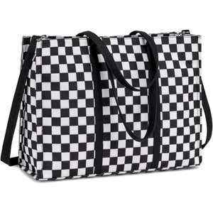 image:imageLaptop Tote Bag for Women Work 156 inch Canvas Shoulder Bags Computer Messenger Purse Teacher Handbag Office BriefcaseBlackwhite Checkered