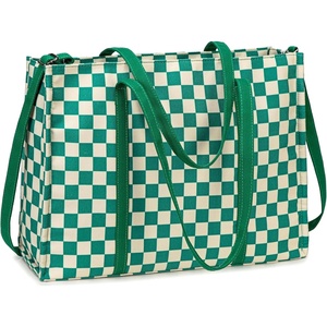 image:imageLaptop Tote Bag for Women Work 156 inch Canvas Shoulder Bags Computer Messenger Purse Teacher Handbag Office BriefcaseGreenwhite Checkered