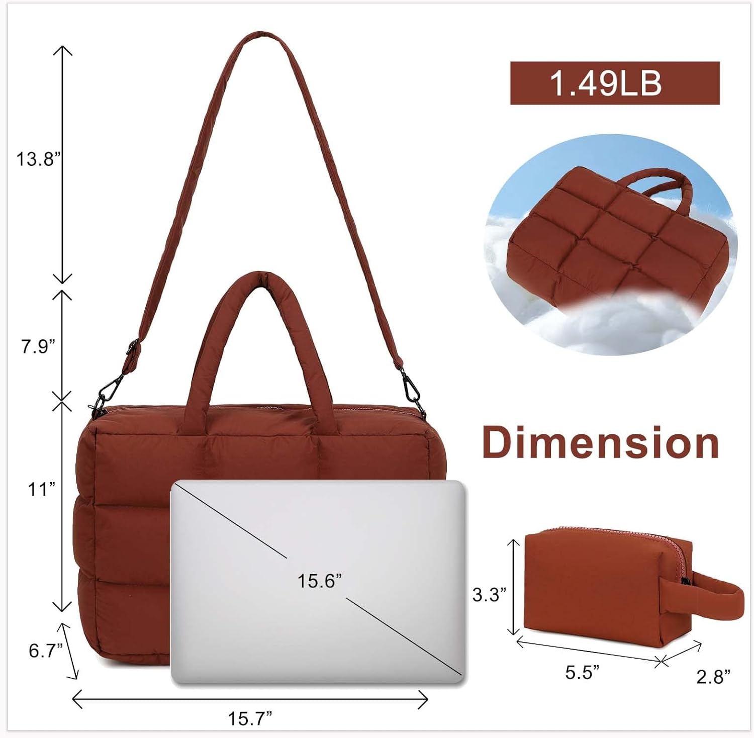 image:imageBTOOP Puffer Tote for Women Large Quilted Puffy Bag with Zipper Lightweight Cute Bag for Work Travel Shop Gym