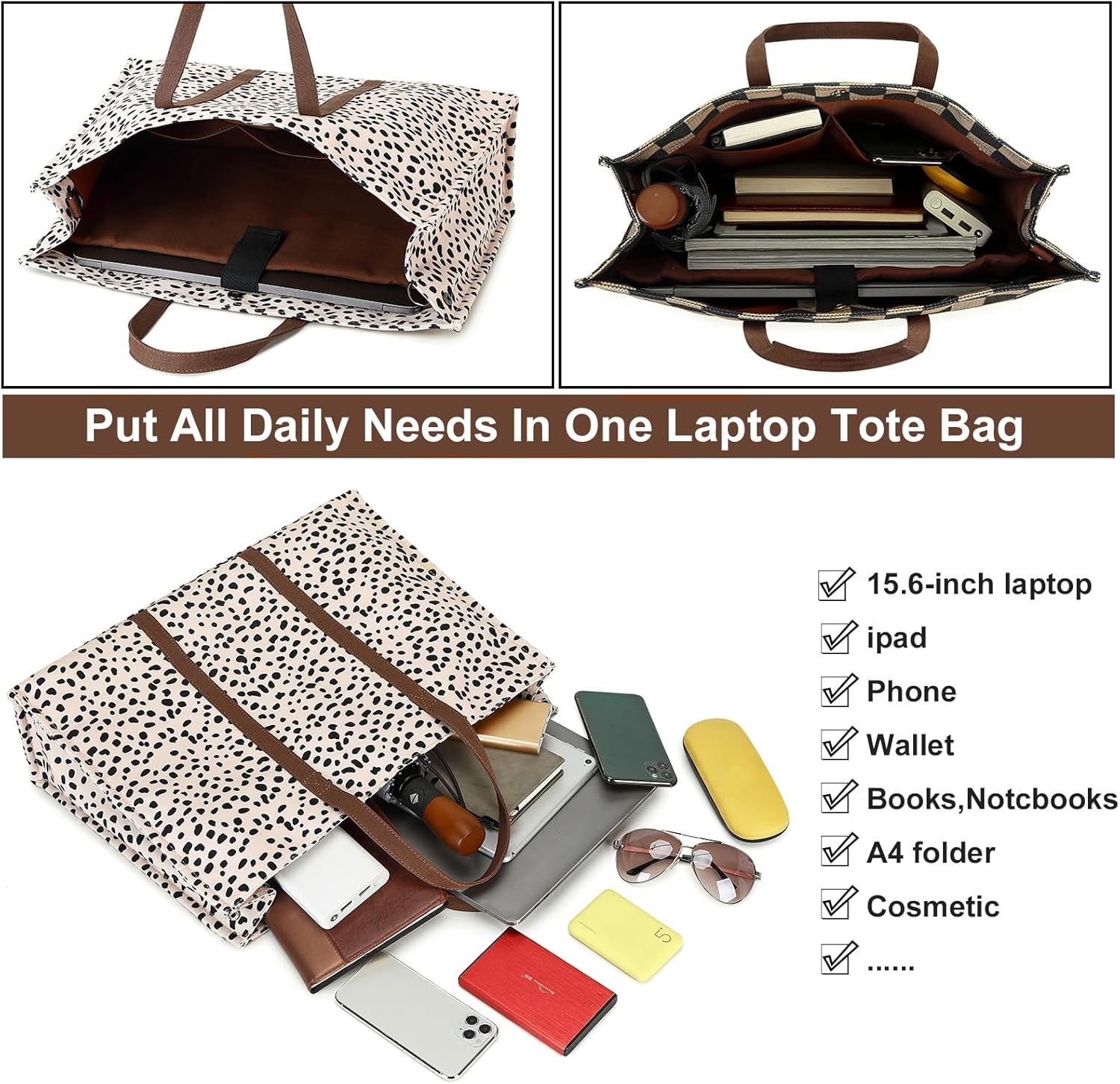 image:imageBTOOP Tote Bag for Women Work Teacher Tote Bag 156 inch Laptop Shoulder Bags Handbag Office Briefcase with Clutch PurseLinen Rice White