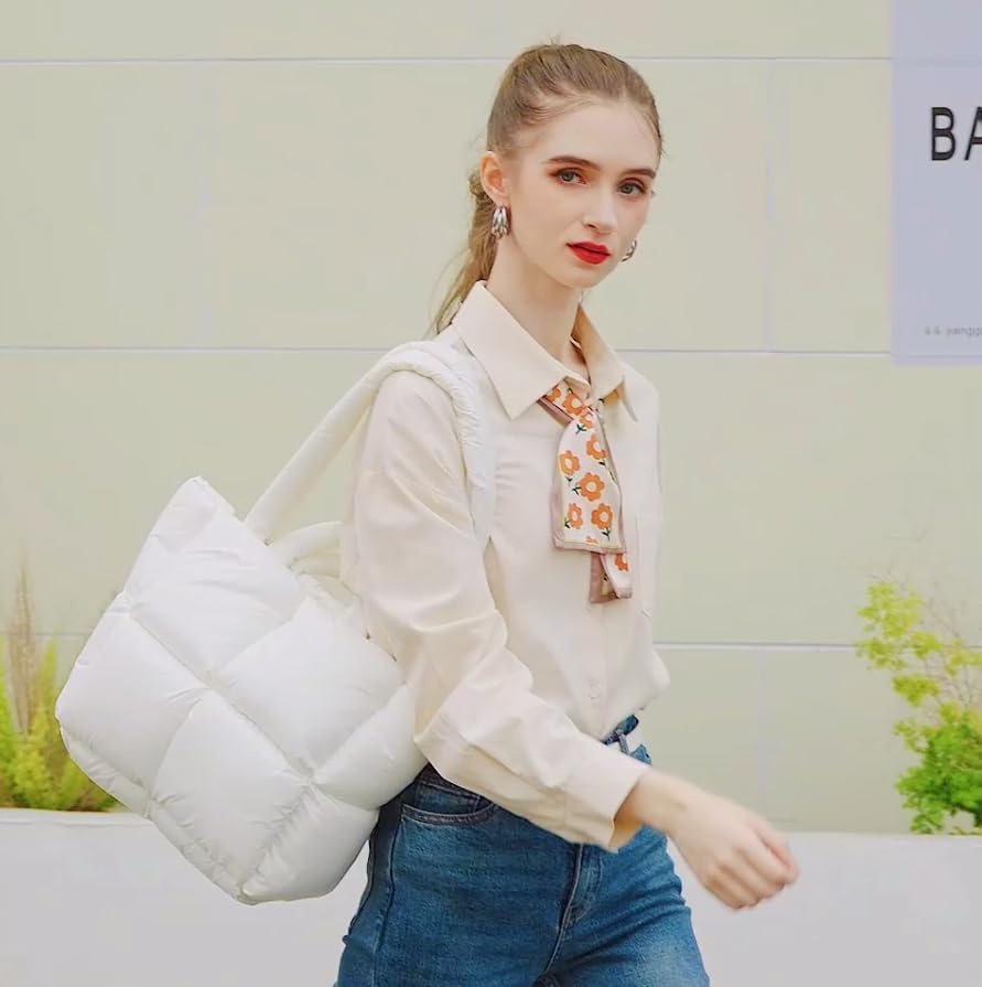 image:imagePuffer Tote Bag Quilted Puffy Purse Cute Padded Winter Shoulder Bags Lightweight Down Handbag for Women Work Travel