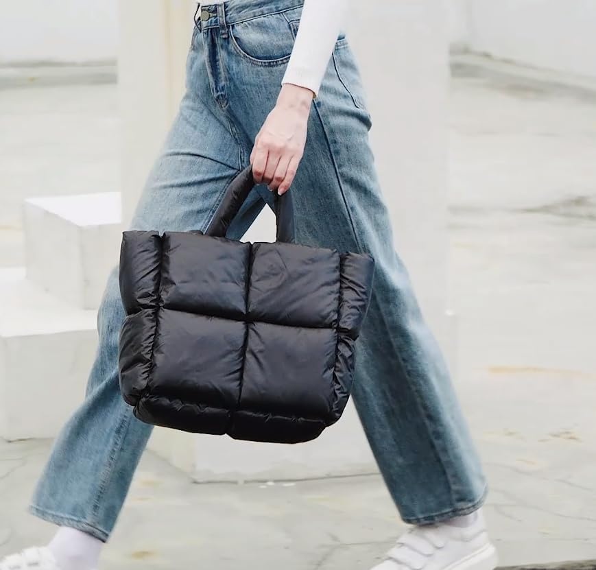 image:imagePuffer Tote Bag Quilted Puffy Purse Cute Padded Winter Shoulder Bags Lightweight Down Handbag for Women Work Travel