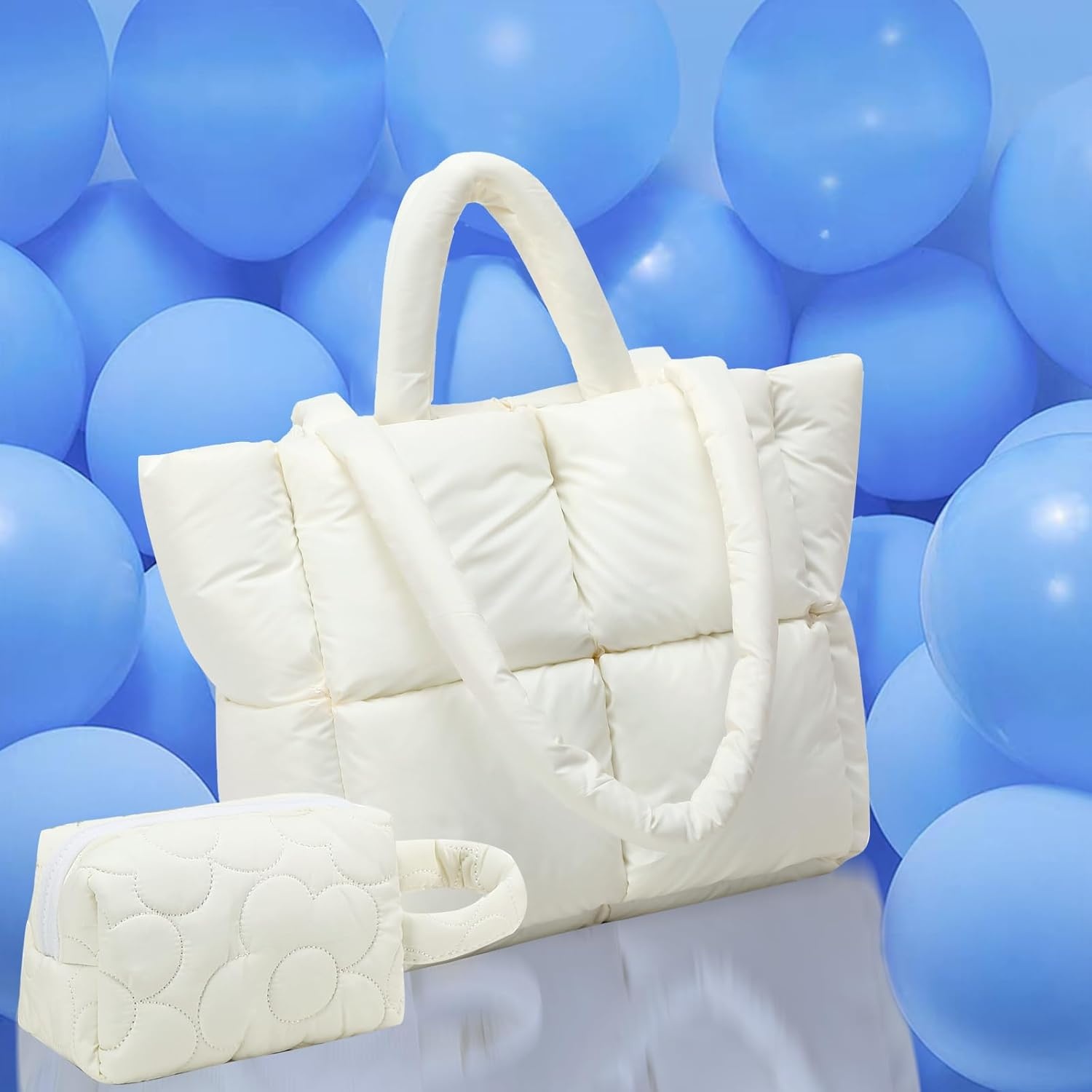 image:imagePuffer Tote Bag Quilted Puffy Purse Cute Padded Winter Shoulder Bags Lightweight Down Handbag for Women Work Travel