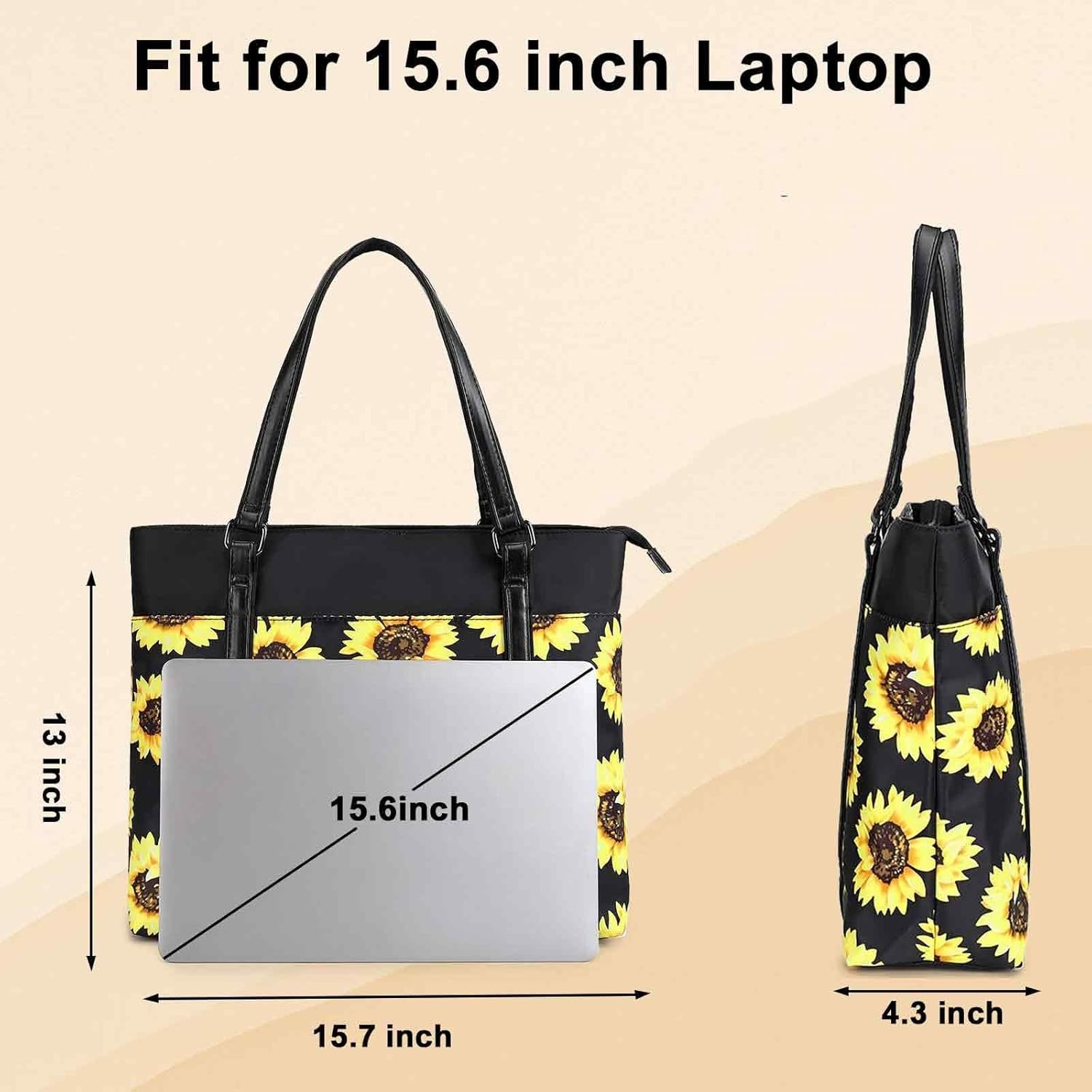 image:imageWomen Laptop Tote Bag for Work Canvas Handbag Purse Shoulder Bag Lightweight Canvas Laptop Bag for 156 Inch