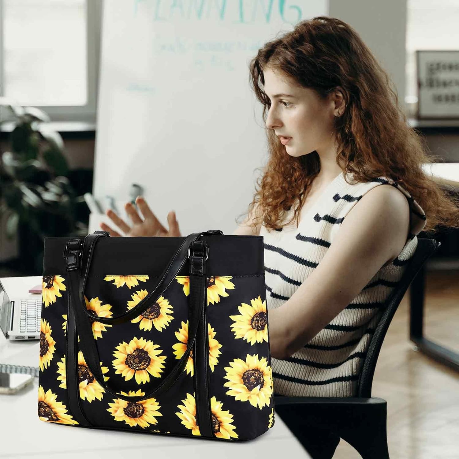 image:imageWomen Laptop Tote Bag for Work Canvas Handbag Purse Shoulder Bag Lightweight Canvas Laptop Bag for 156 Inch