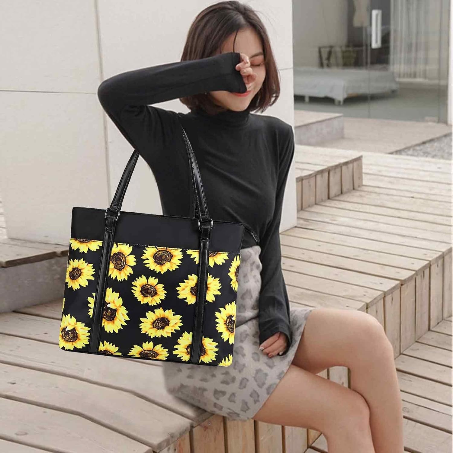 image:imageWomen Laptop Tote Bag for Work Canvas Handbag Purse Shoulder Bag Lightweight Canvas Laptop Bag for 156 Inch