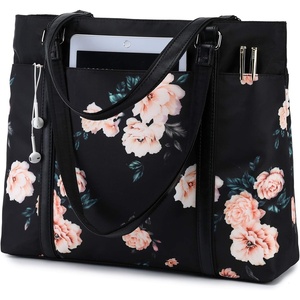 image:imageLaptop Tote Bag Womens Work Bags Purse Floral Teacher Handbag Shoulder Bag fit 156 in Laptop Black  Peony Floral